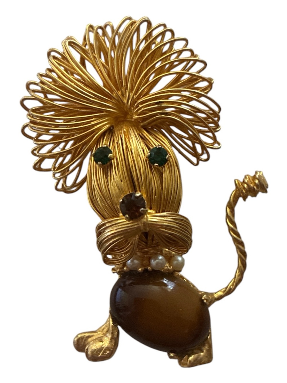 Vintage Gold Wire Lion Jelly Belly Brooch